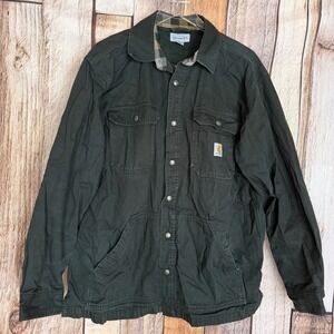 Carhartt Ripstop Solid Shirt Jac Utility Workwear Jacket Shacket Black Large